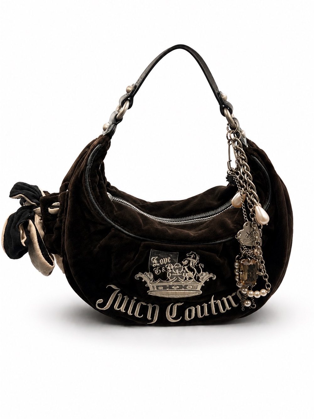 Vintage Juicy Couture Black Velour Love G&P Slouchy Hobo Bag Y2K McBling Rare